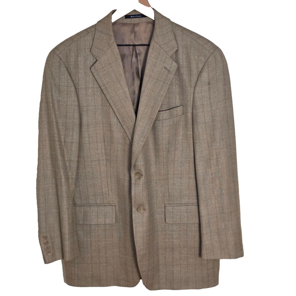 VTG Chaps Ralph Lauren Blazer Beige Multicolor Silk Wool Linen 40R Classic 90s